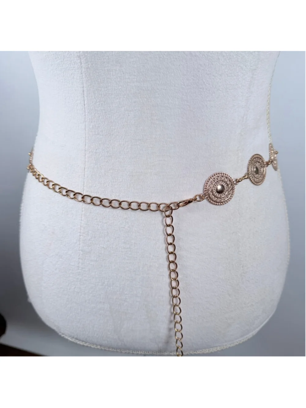 Boho Gold Metal Concho Chain Link Belt Western Cowgirl Statement One Size OS